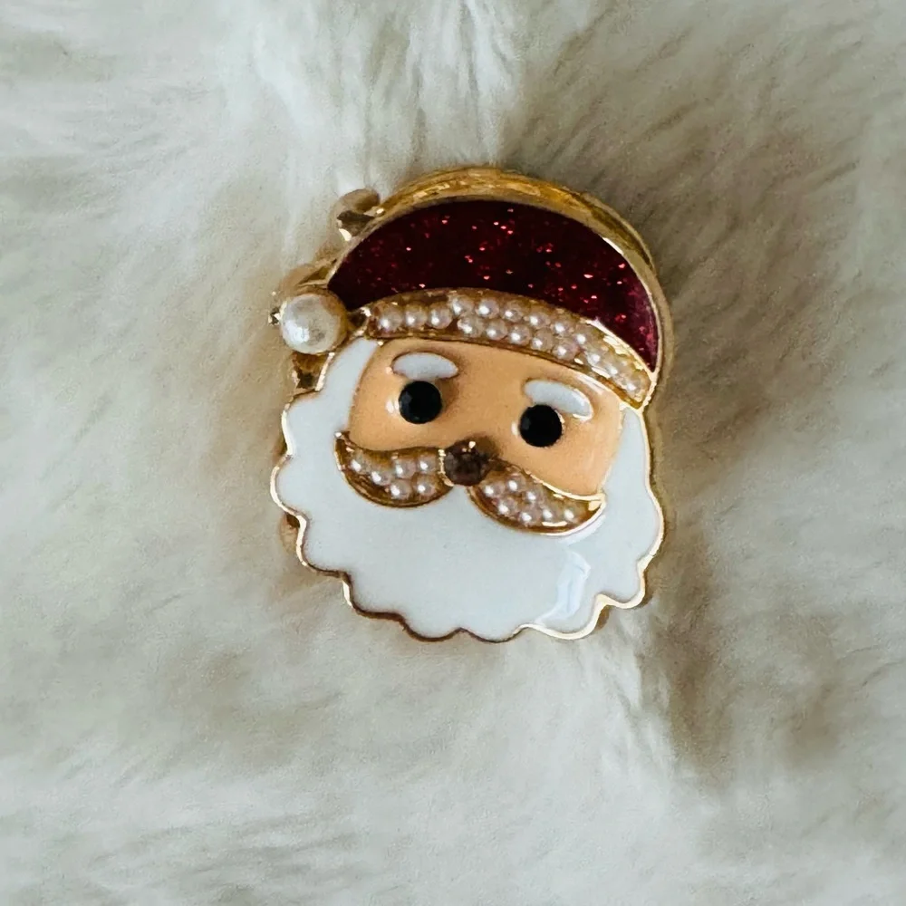 Festive Santa Claus mini Hair Claw Clip, pearl, enamel, gold